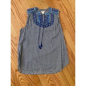 J Crew embroidered blue tank top